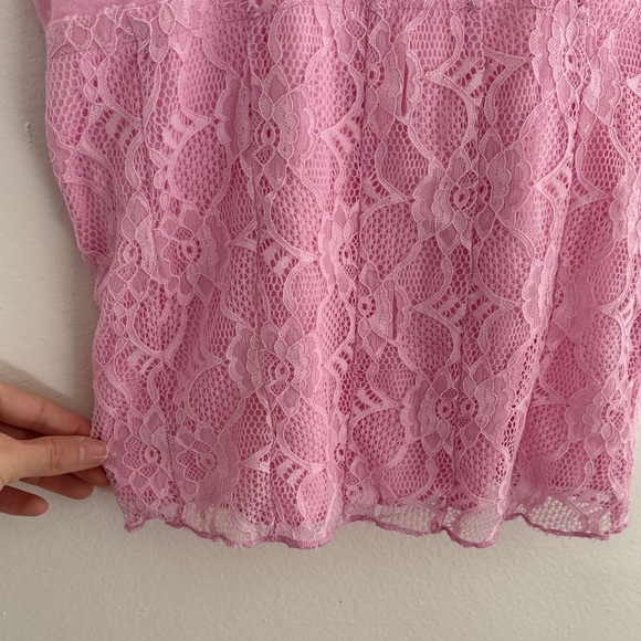 Free People Cosette Corset Tank button-up top with a floral lace overlay pink - Picture 13 of 16